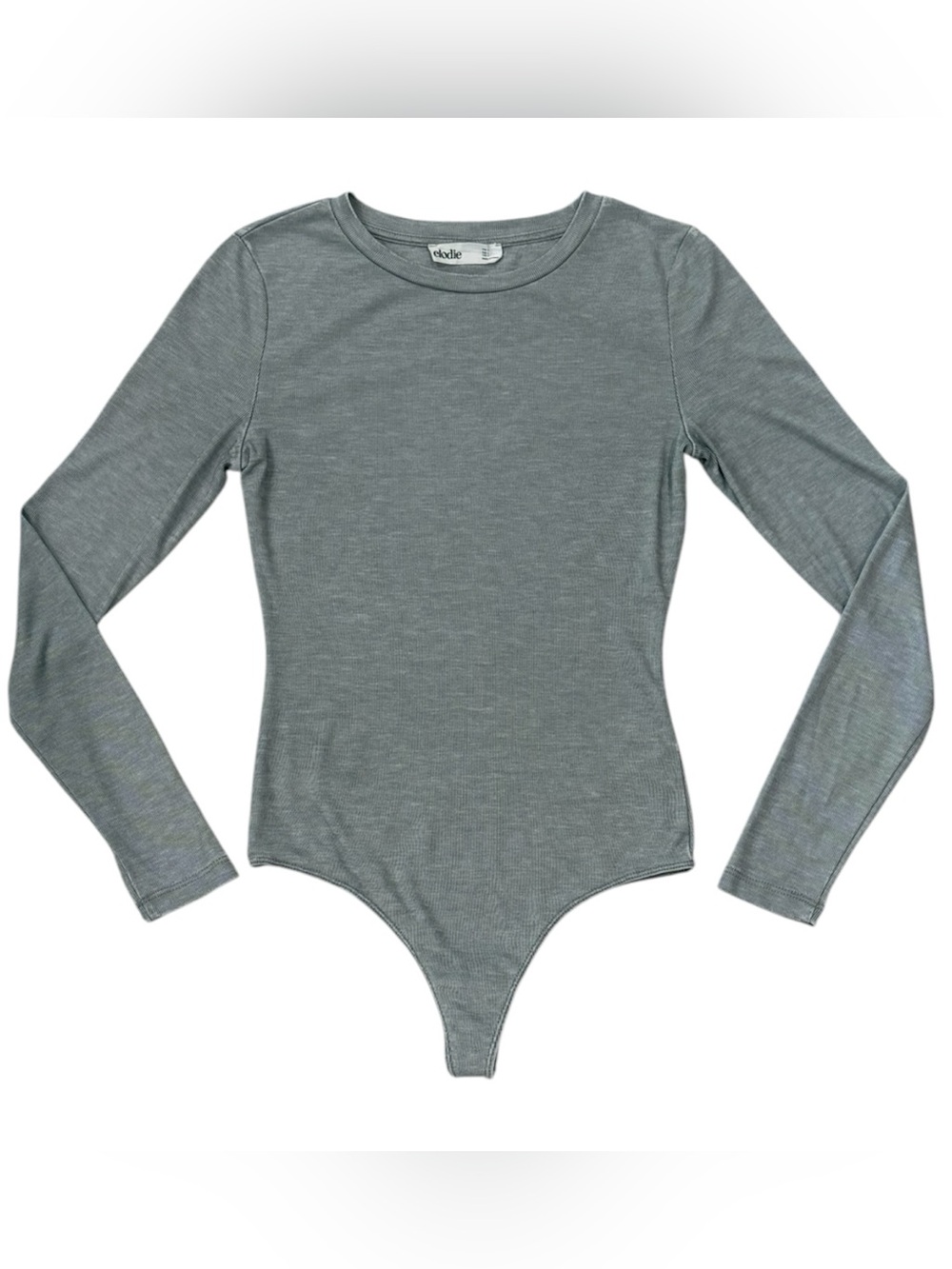 Elodie Anthropologie Gray Ribbed Long Sleeve Thong Bodysuit Small